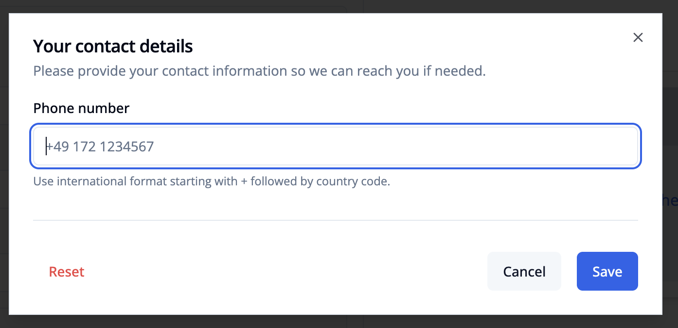 Contact form dialog example