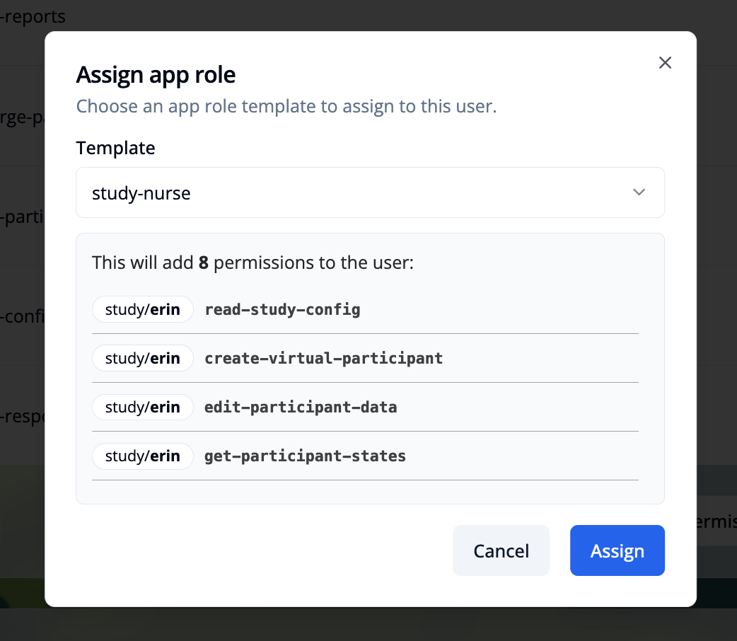 Assign app role dialog populated