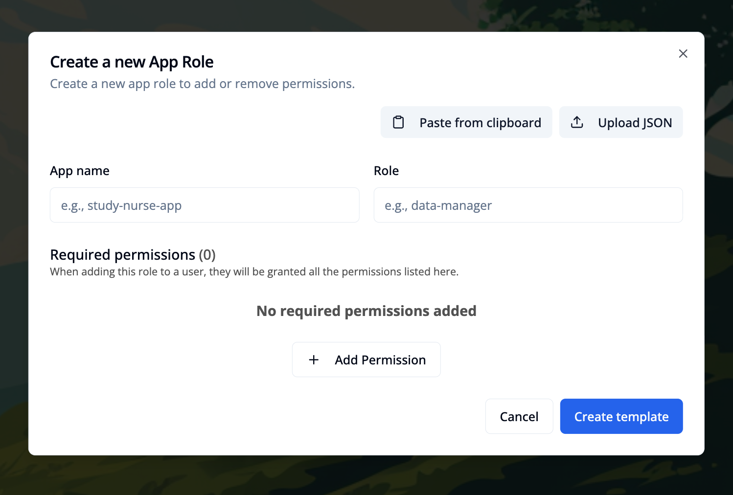 Create new app role template paste