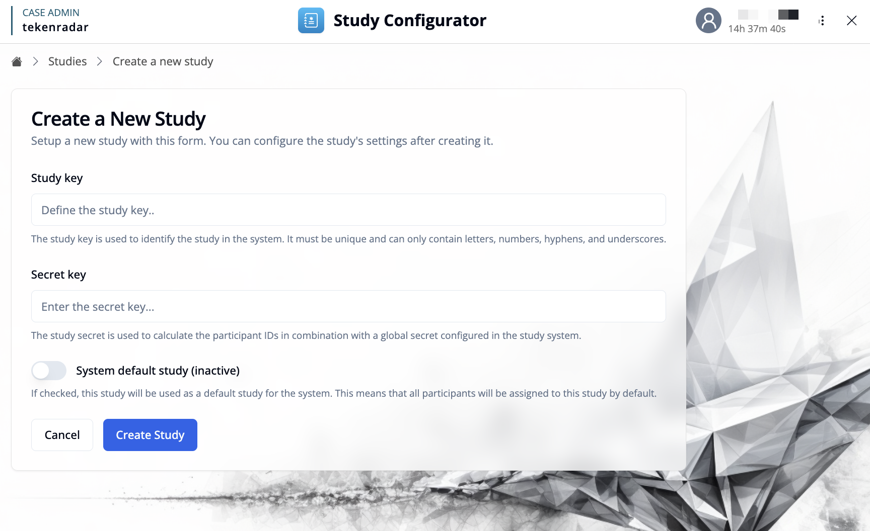 Create new study form