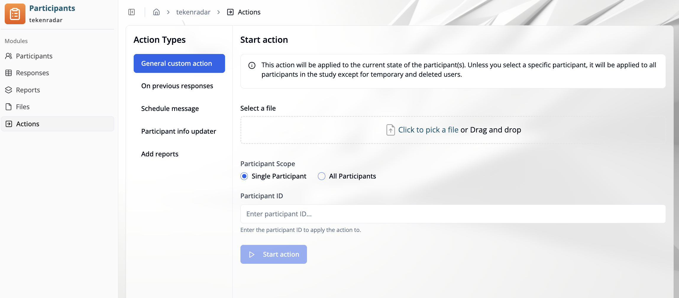 General custom action – configuration