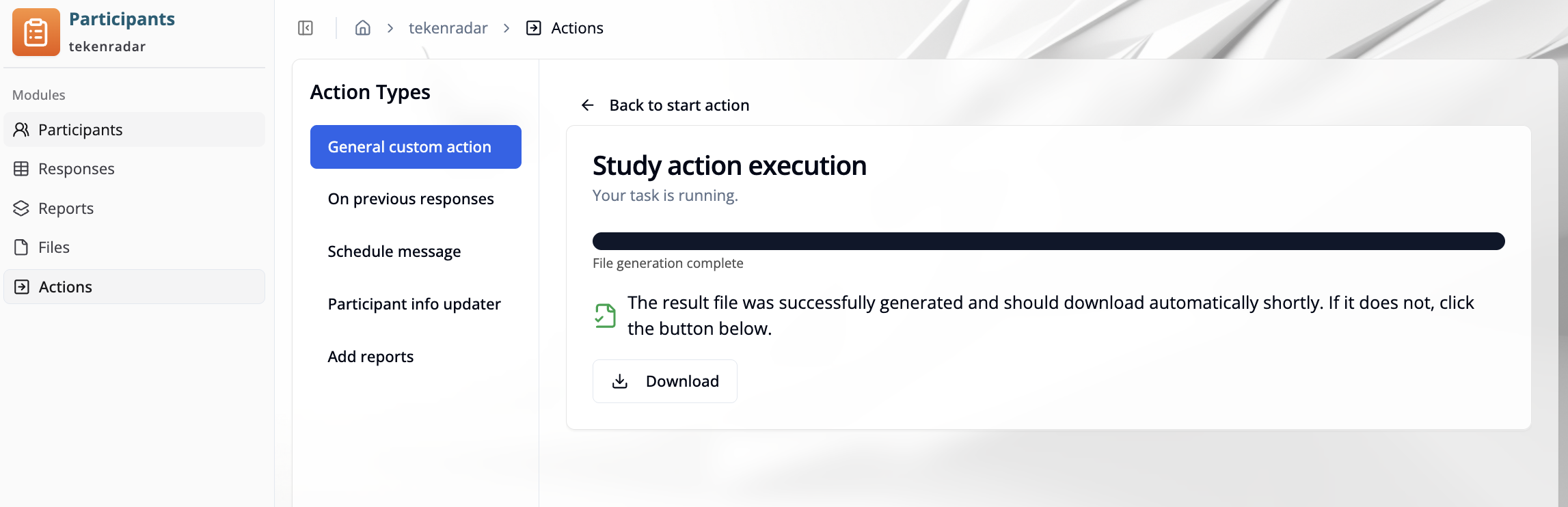 General custom action – execution