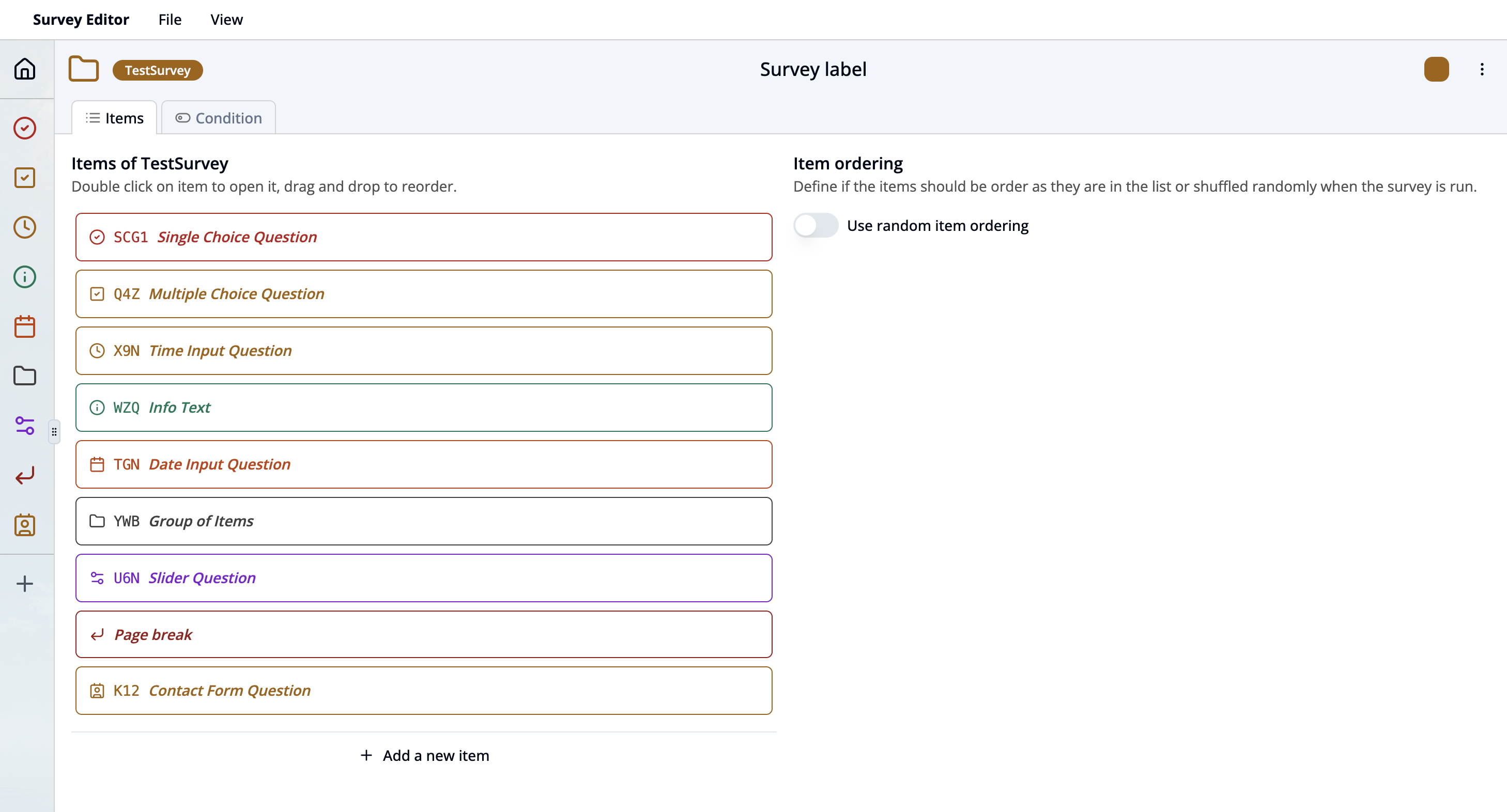 Screenshot of survey editor dashboard