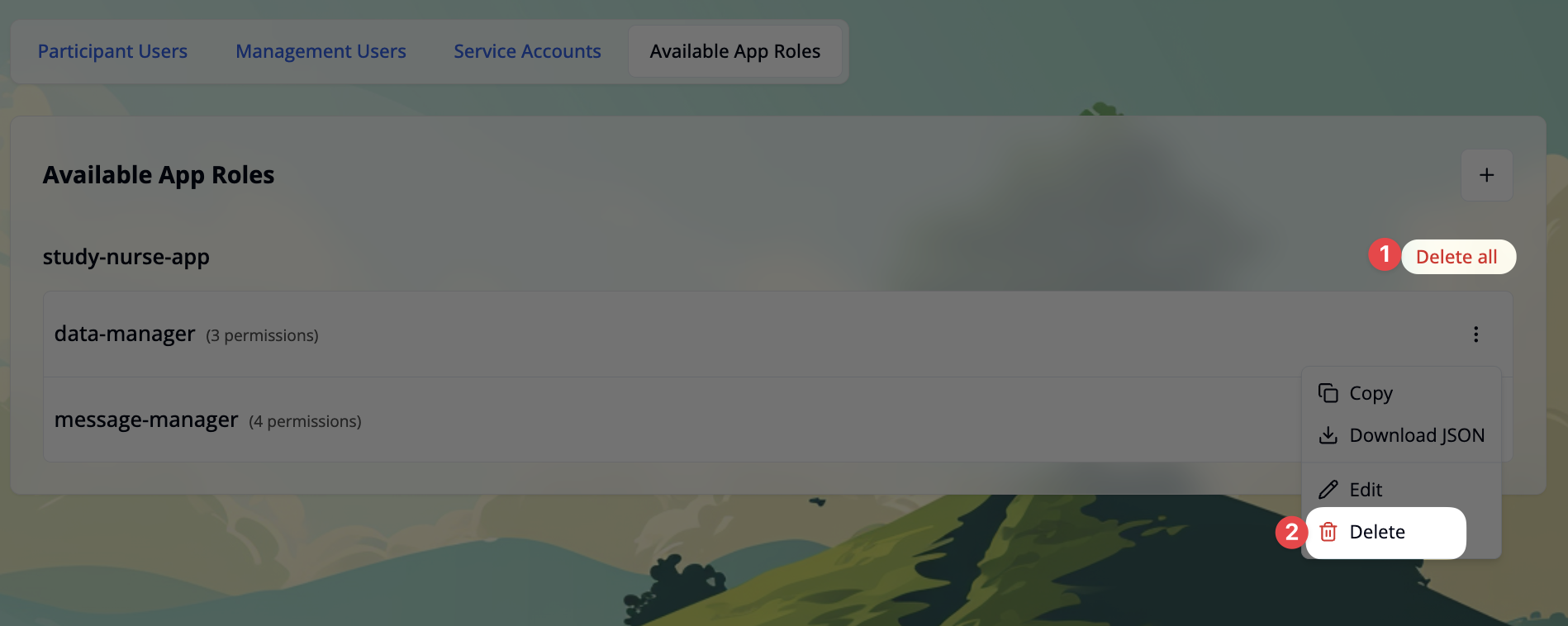 Delete app role options