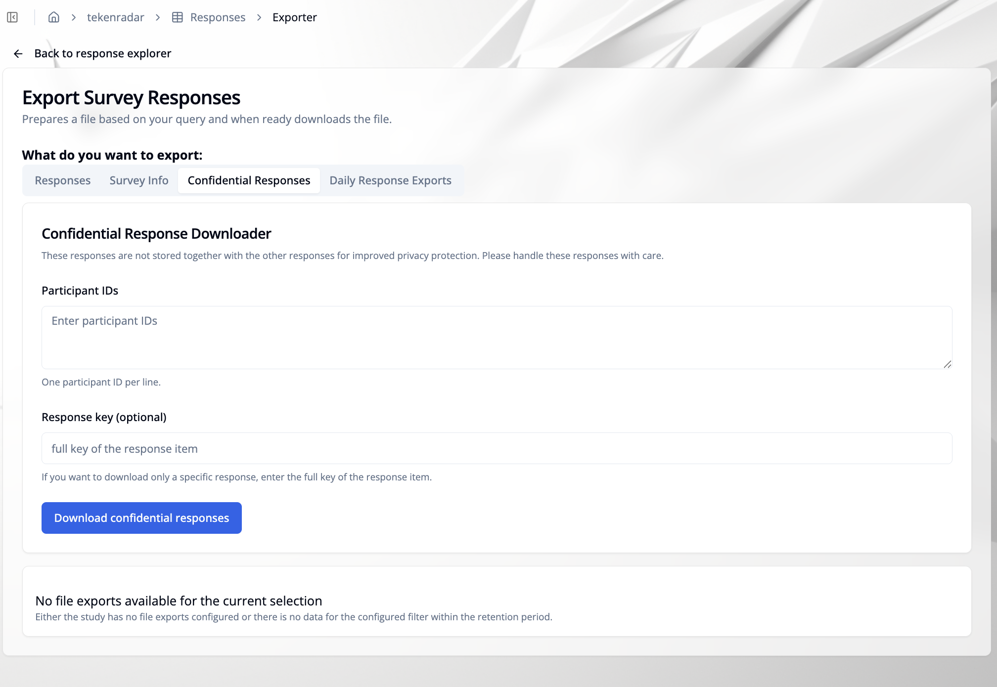 Confidential Responses export