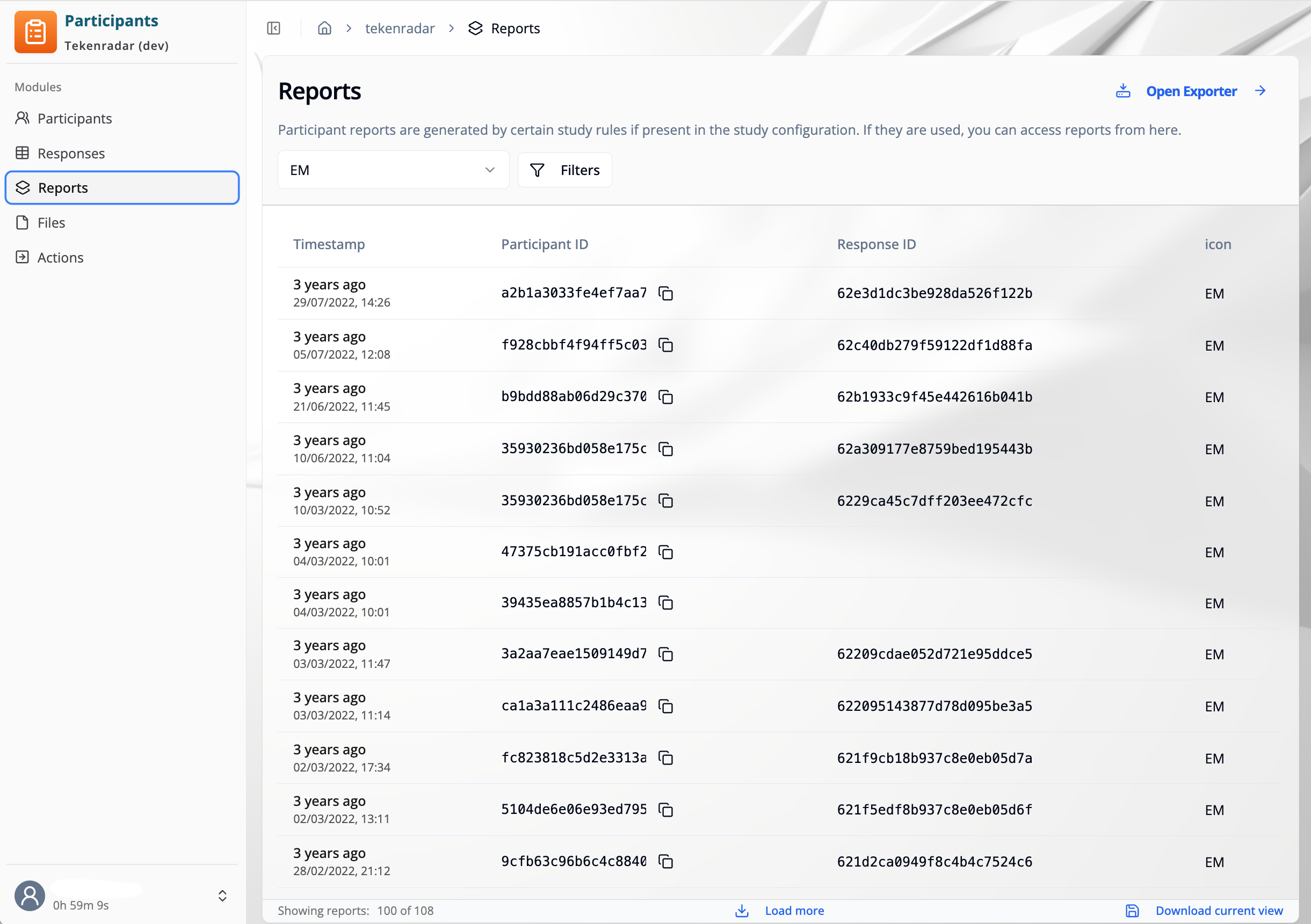 Reports page