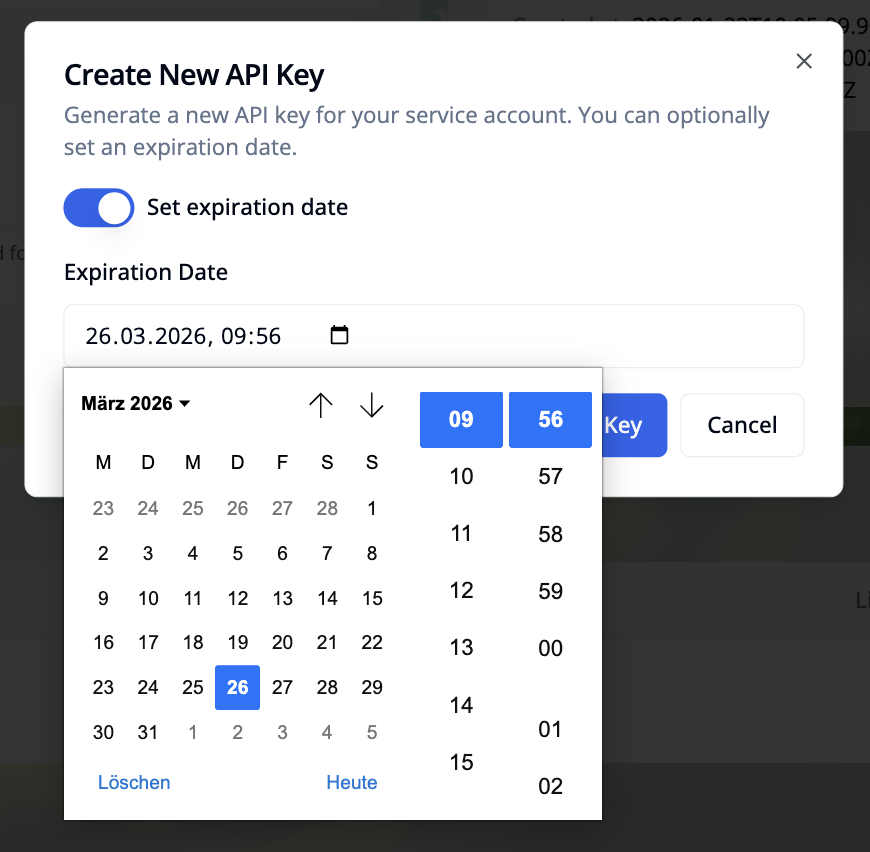Add API key dialog