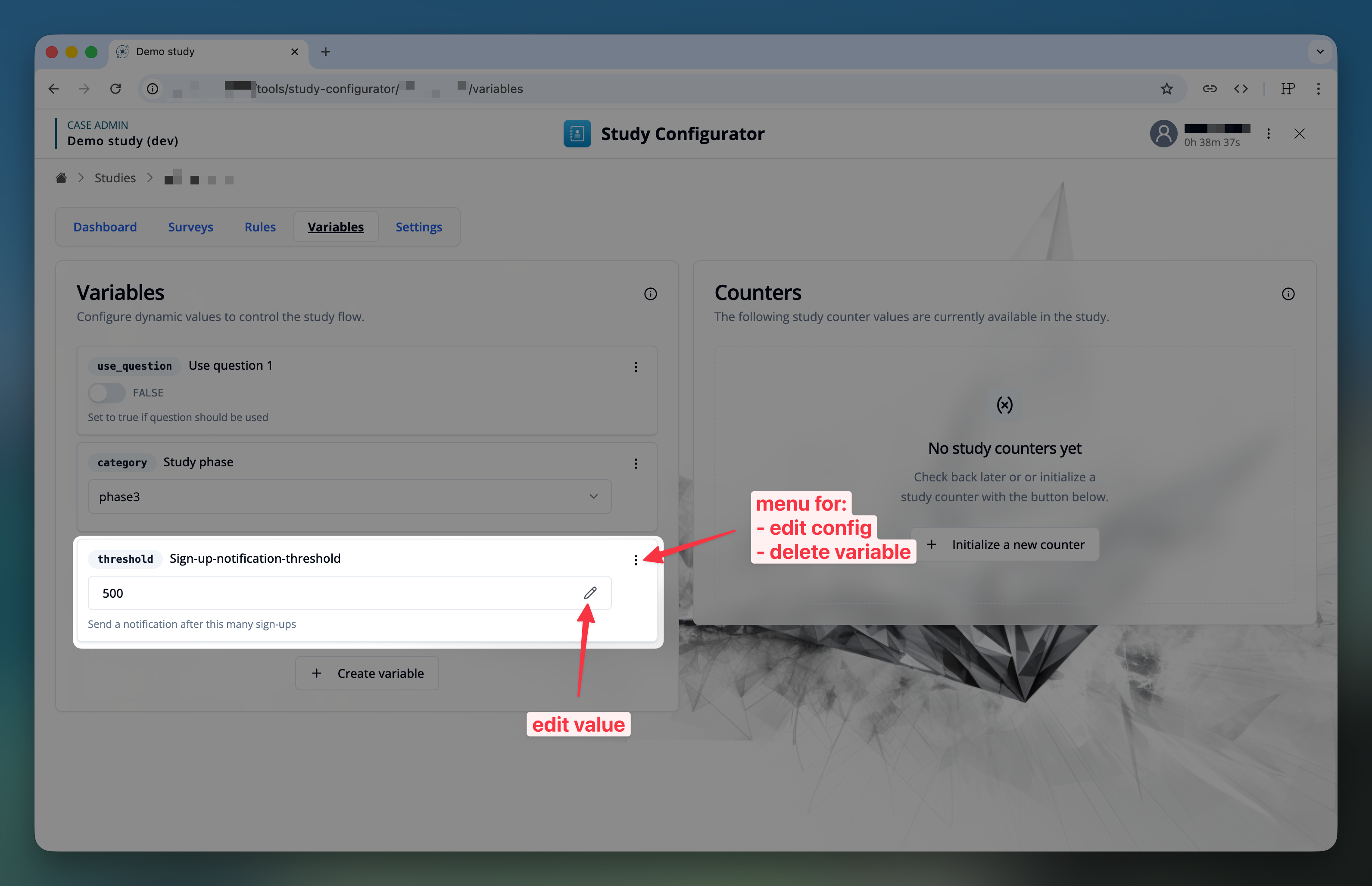 Study variables with entries