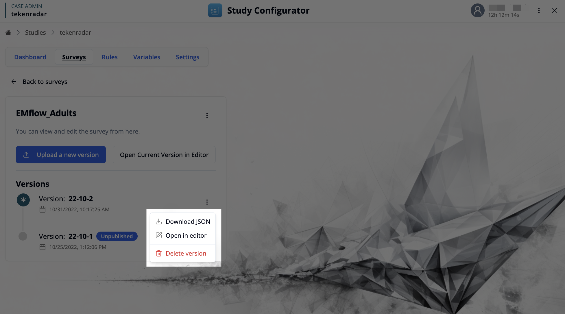 Survey version options