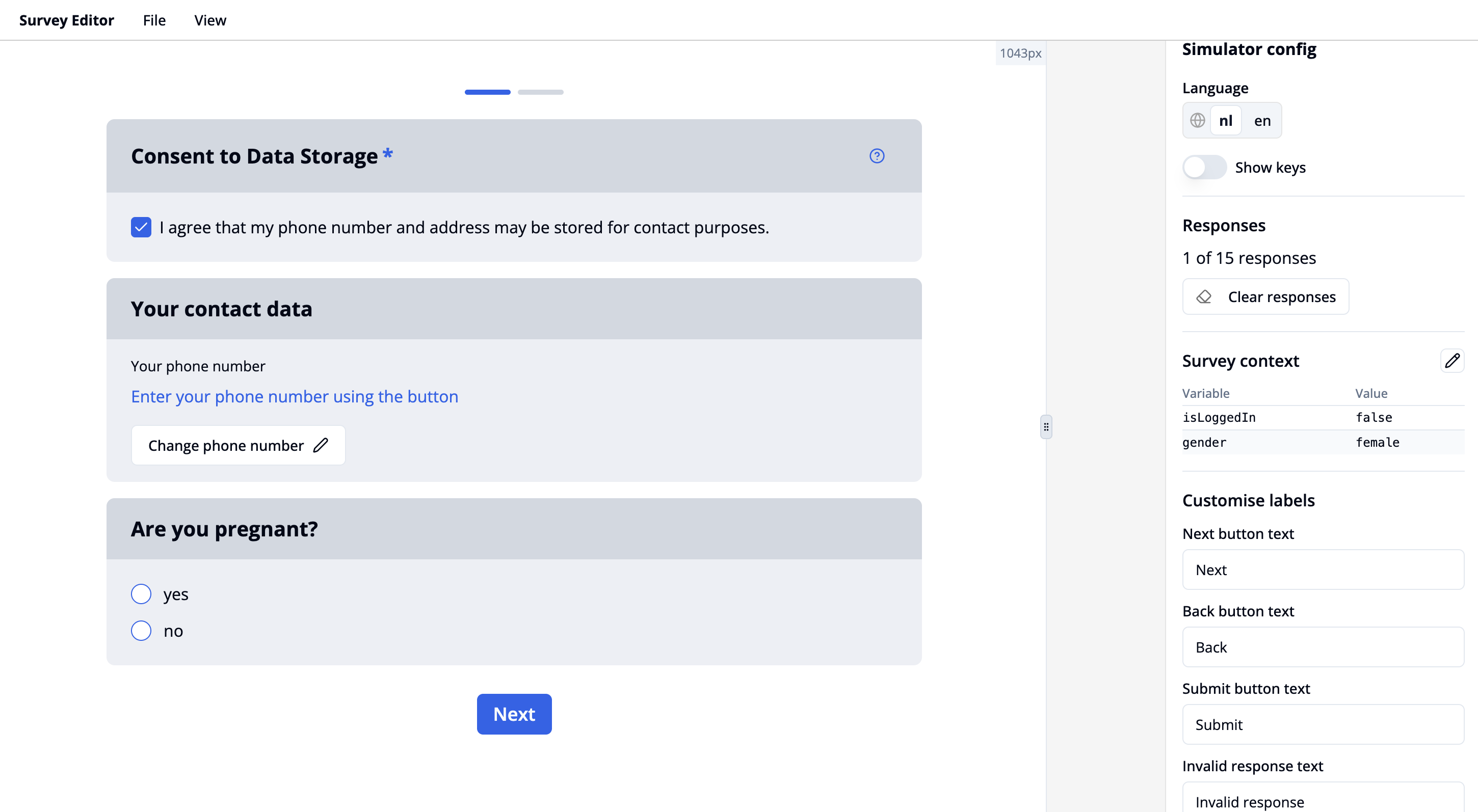 Screenshot of survey simulator