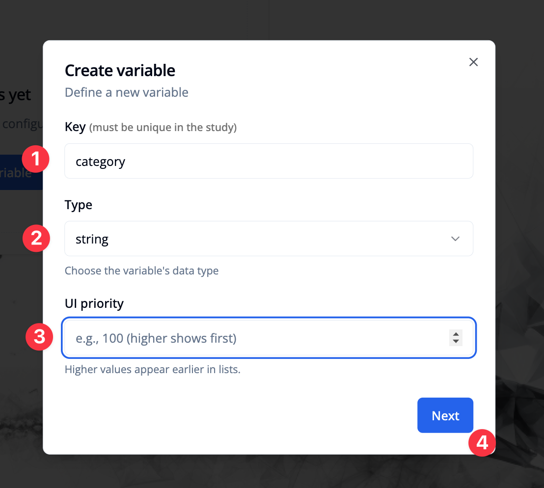 Study variables configuration 1