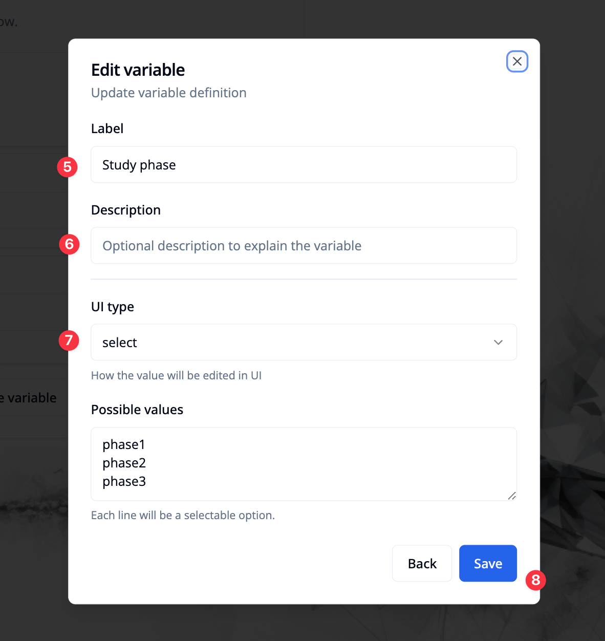 Study variables configuration 2